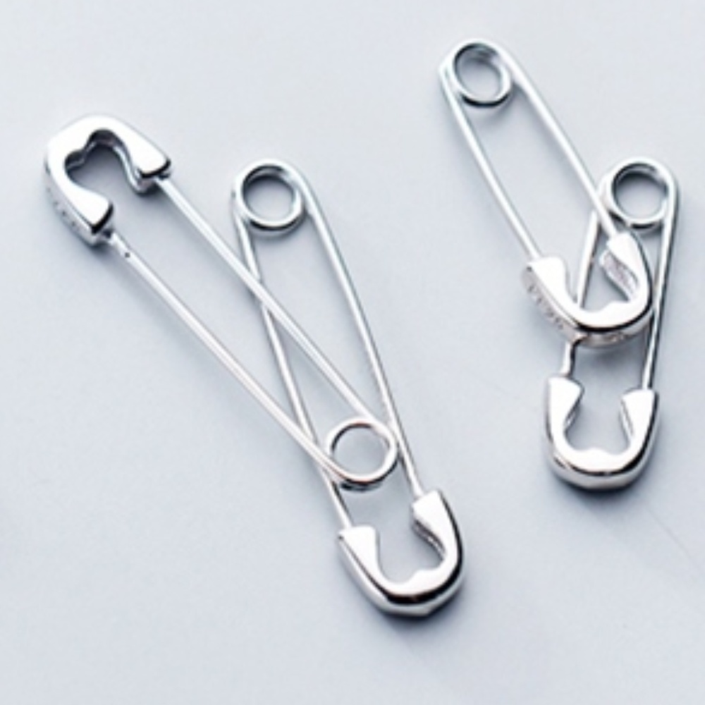 925 Silver Earrings Safety Pin Heart 2 Sizes